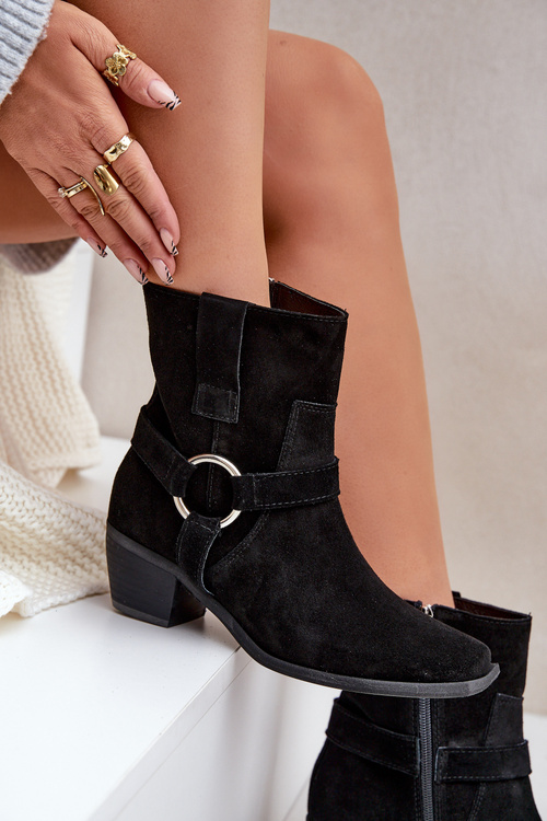 Ботильйони З Природного Замшу На Каблуках Чорні Zazoo 3444/2