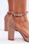 Блискучі човники на високих підборах зі стразами з рожевого золота