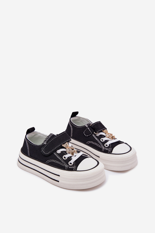 Дівчачі Кросівки З Золотою Прищіпкою Ведмідь Чорні Solena