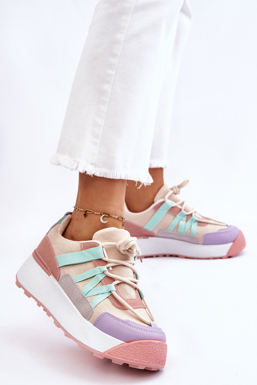 Жіночі замшеві кросівки на платформі бежево-рожеві Rohan