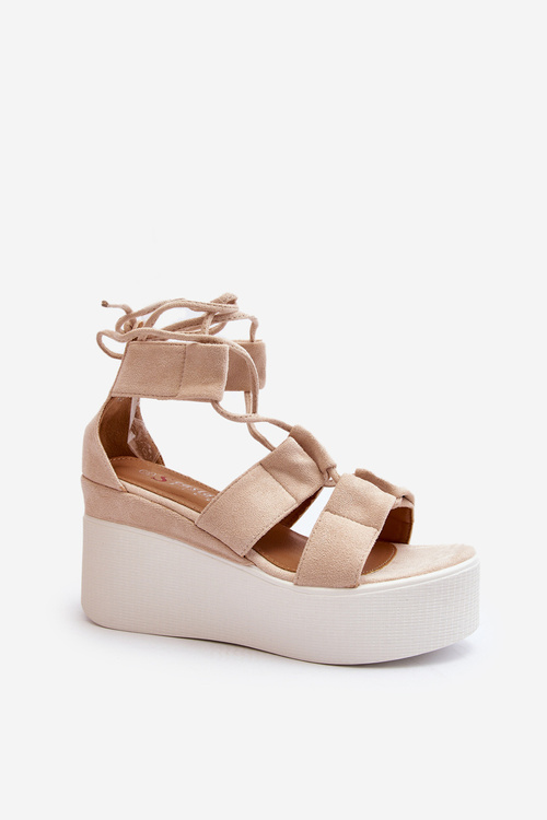 Жіночі бежеві босоніжки на шнурівці Helavi