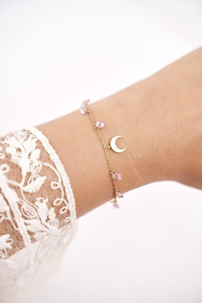 Жіночий браслет Celebrity Gold Moon Pink Rhinestones Chloë