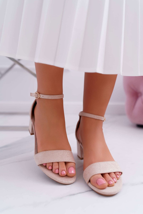 Жіночі босоніжки на шпильці з блискітками бежеві Nathalie