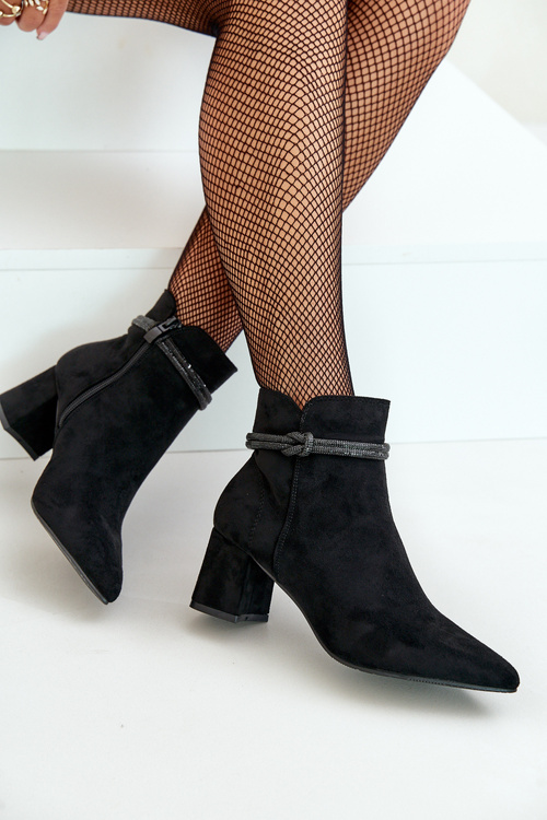 Жіночі еко-замшеві ботильйони з гострими носами чорного кольору Terivannes