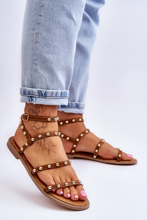 Жіночі босоніжки з декоративними шпильками коричневого кольору Dorothy