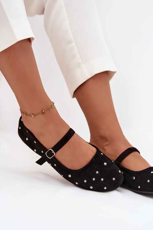 Прикрашені жіночі балерини з ремінцем Чорний Olivisse