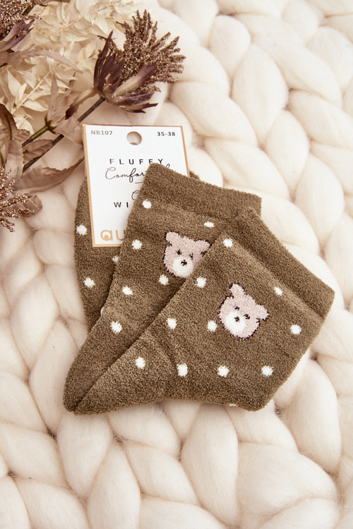 Жіночі теплі шкарпетки в горошок із зеленим ведмедиком