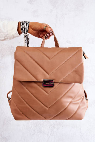 Шкіряний великий стьобаний рюкзак Beige Gwendie