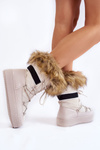 Жіночі зимові черевики на шнурівці з хутром бежеві Шеннон