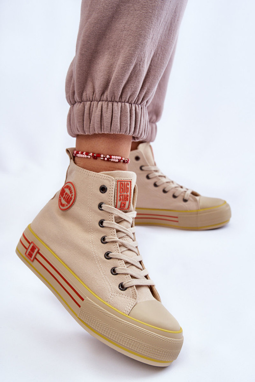 Жіночі високі текстильні кросівки на платформі Big Star LL274187 бежевого кольору
