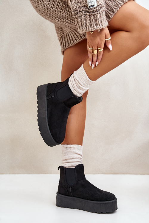 Жіночі зимові черевики на платформі з еластичними вставками Чорні Rialine