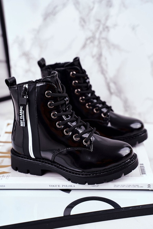 Чоботи дитячі теплі на блискавці лаковані сокол чорний