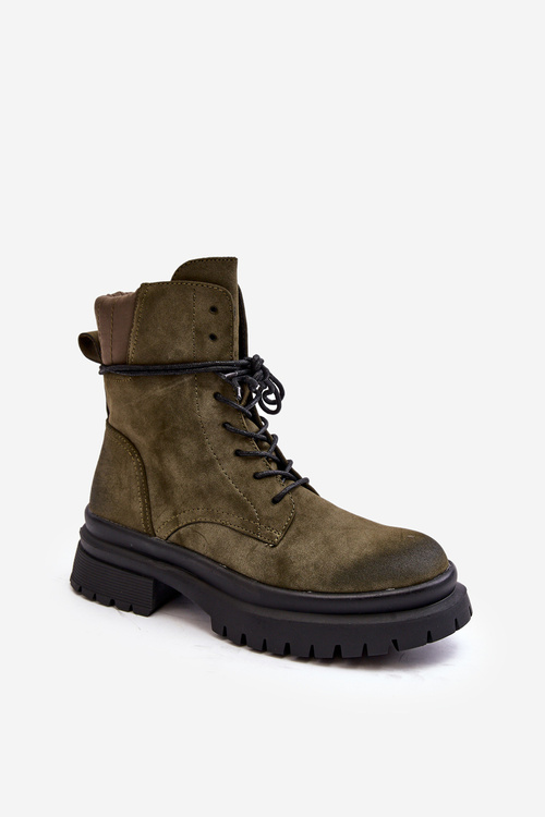 Чоботи жіночі Trappers на товстій підошві Темно-зелені Narelona