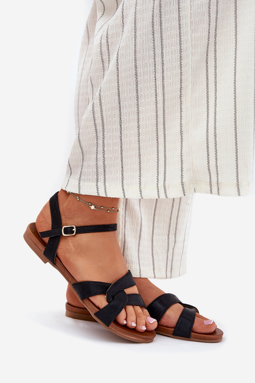 Плоскі Блискучі Жіночі Сандалі S.Barski KV51-022 Чорні