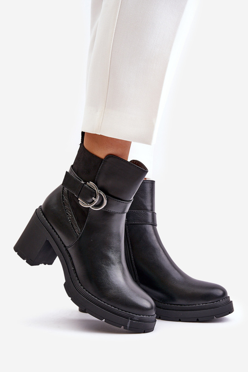 Жіночі ботильйони на підборах, утеплені на блискавці, чорні Inabelle