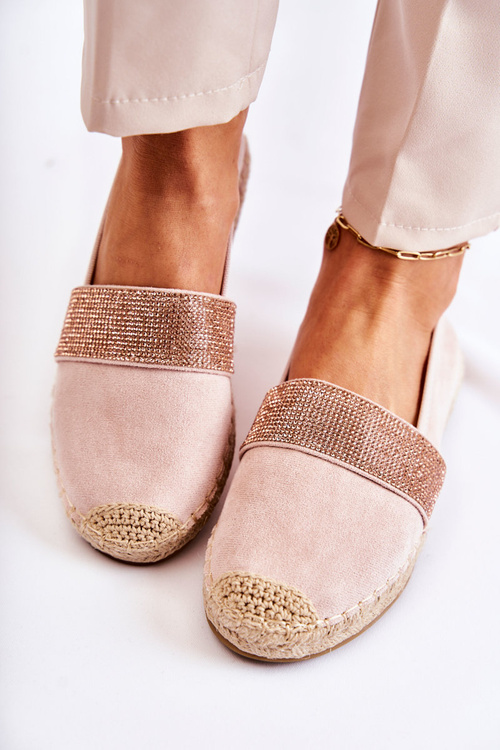 Жіночі еспадрільї без шнурівки з кубічним цирконієм рожевого кольору