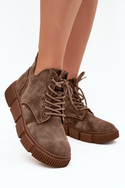 Замшеві низькі жіночі чоботи на платформі Big Star SS274594 бежевий