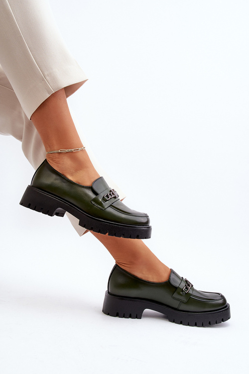 Жіночі шкіряні мокасини з декором Темно-зелена Лоралейма