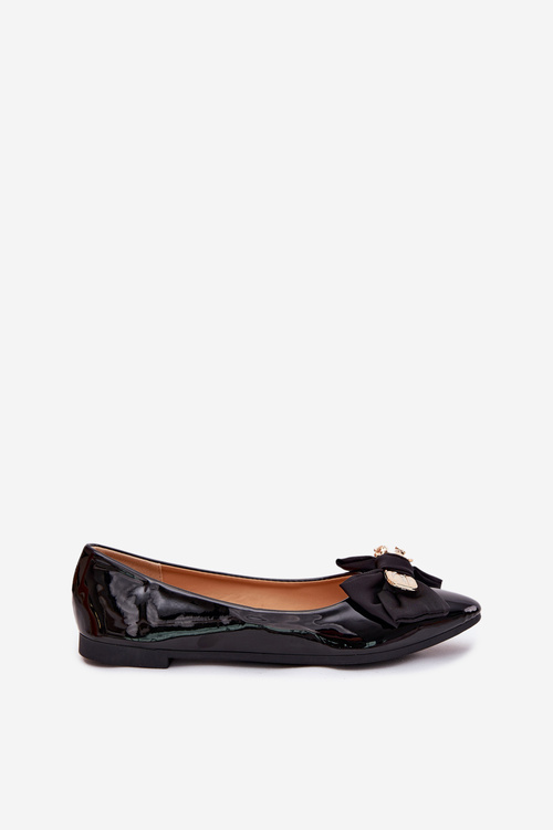 Лакові балерини з бантом та золотою брошкою чорні Rivona
