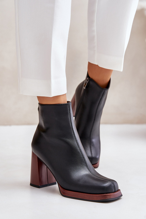 Шкіряні жіночі ботильйони на підборах утеплені D&A JC42-37 чорні