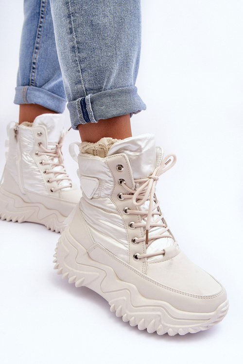 Чоботи утеплені на масивній платформі світло-бежеві Lanleh