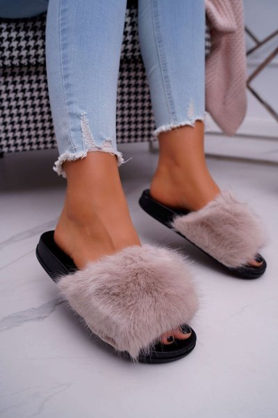 Жіночі шльопанці з хутром Beige NiceFur
