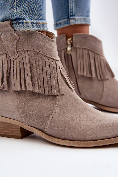 Zazoo 3430 Жіночі замшеві чоботи з бахромою капучино