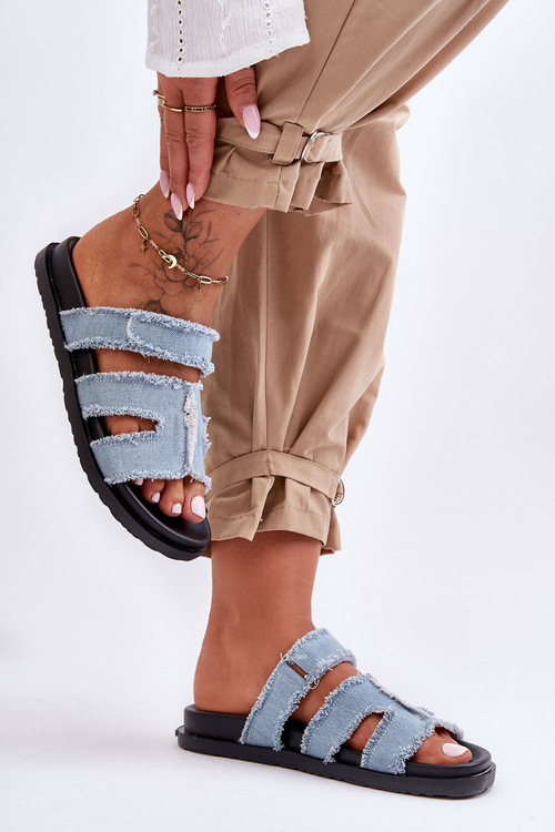 Жіночі тапочки з тканини на блискавці з синім ламірозом