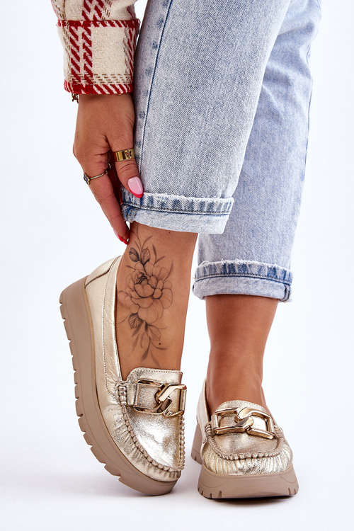 Шкіряні мокасини на платформі Zazoo 10141 із золотим декором