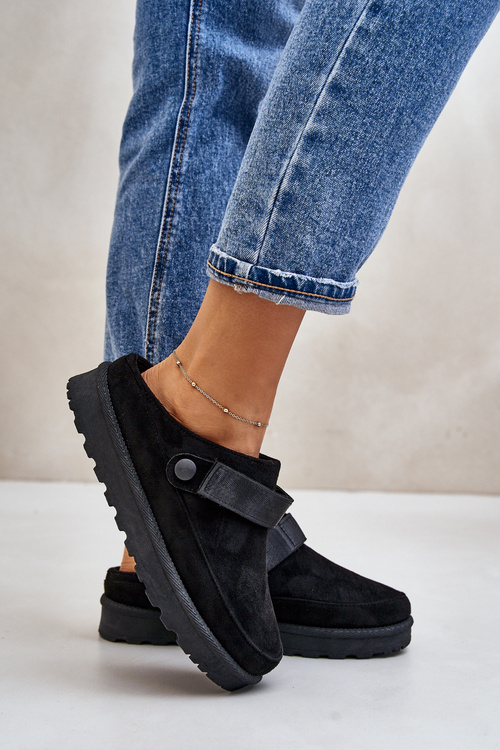 Жіночі тапочки утеплені хутром на платформі Azida чорного кольору