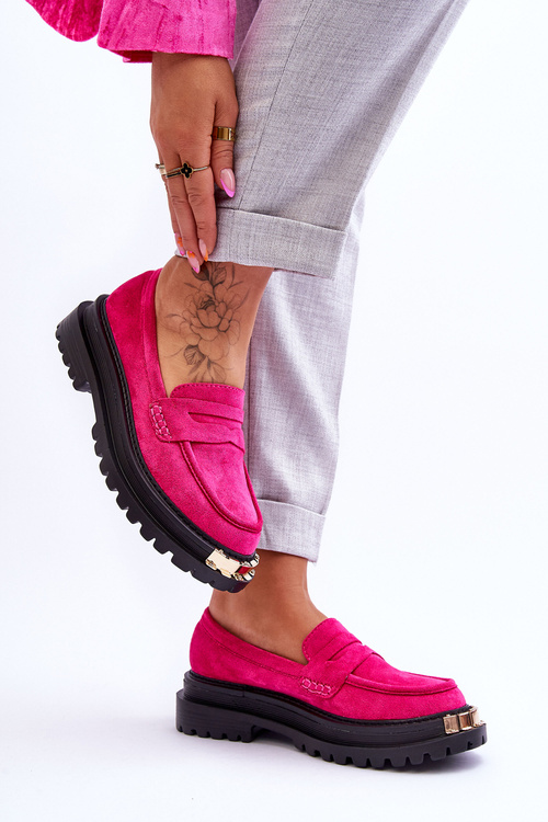 Класичні замшеві лофери з прикрасами кольору фуксії Монаро