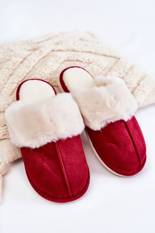 Жіночі гладкі тапочки з хутром червоного кольору
