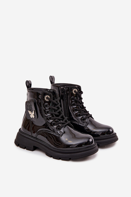 Теплі дитячі черевики на блискавці лаковані чорні Alverina