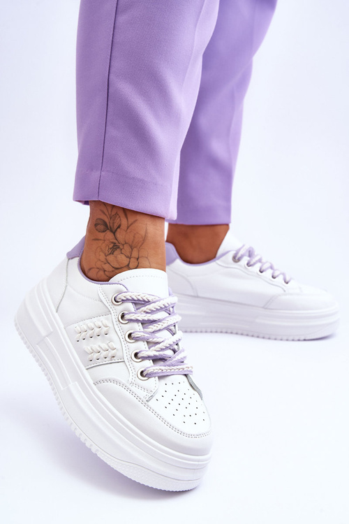 Модні жіночі кросівки на платформі біло-фіолетові Claribel