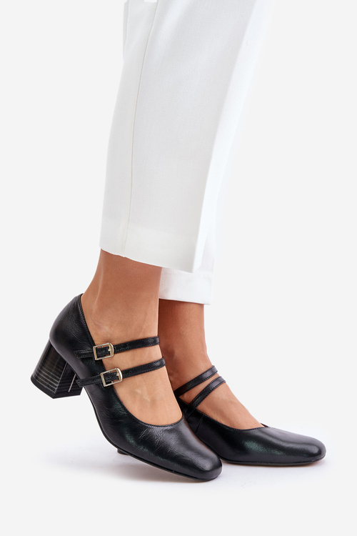 Чорні шкіряні туфлі з ремінцями Laura Messi 2857