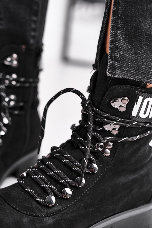 Жіночі чорні чоботи Popsi на плоскій каблуці на блискавці