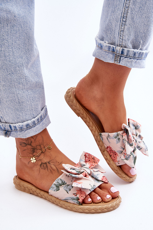 Жіночі тапочки з тканинним бантом Beige Blossom