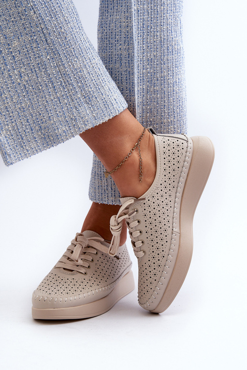 Шкіряні кросівки на платформі від S.Barski LR278, бежевий