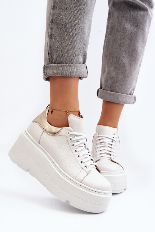 Жіноче шкіряне спортивне взуття на платформі M01/1 Zazoo світло-бежевий