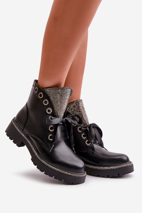 Жіночі ботильйони з прикрасами з утепленої екошкіри чорного кольору Rilatha