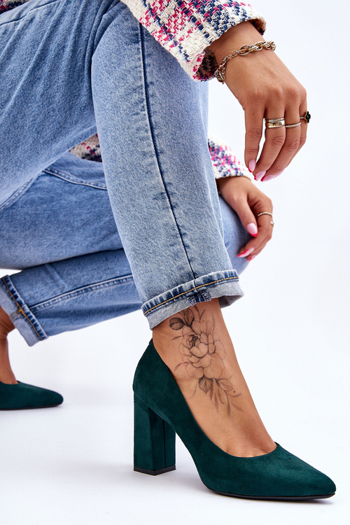 Замшеві човники на блочному каблуці Sergio Leone PB216 Зелений