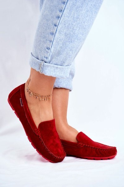 Жіночі лофери шкіряні замшеві червоні Papito