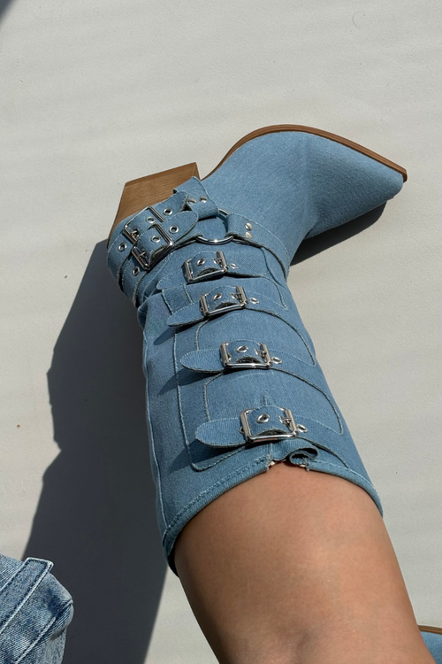 Fivelle Джинсові Ковбойські Черевики На Каблуці З Зажимами