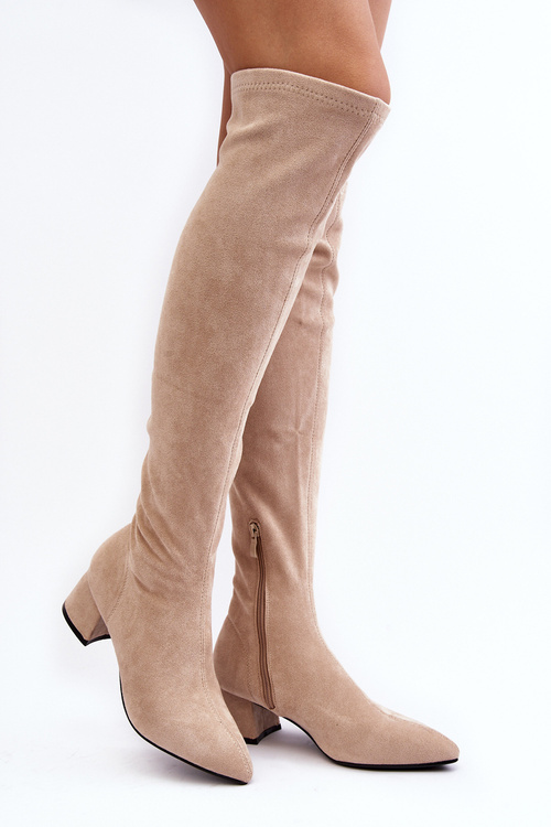 Жіночі чоботи на низькому каблуці бежеві Maidna