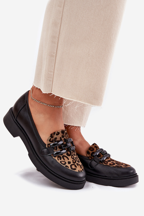 Шкіряні Мокасини З Декором І Леопардом Чорні Лаура Месси 2965