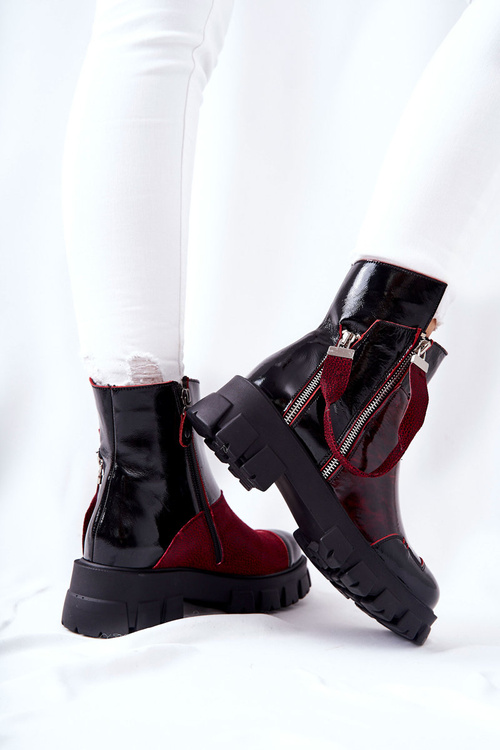 Шкіряні черевики на шпильці Maciejka Black and Bordeaux 05137-33