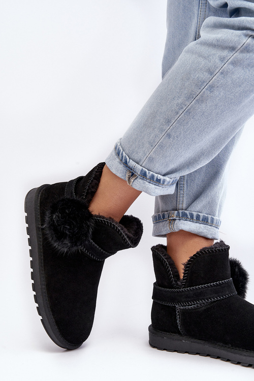Жіночі замшеві сноуботси з вирізами Eraclio чорного кольору