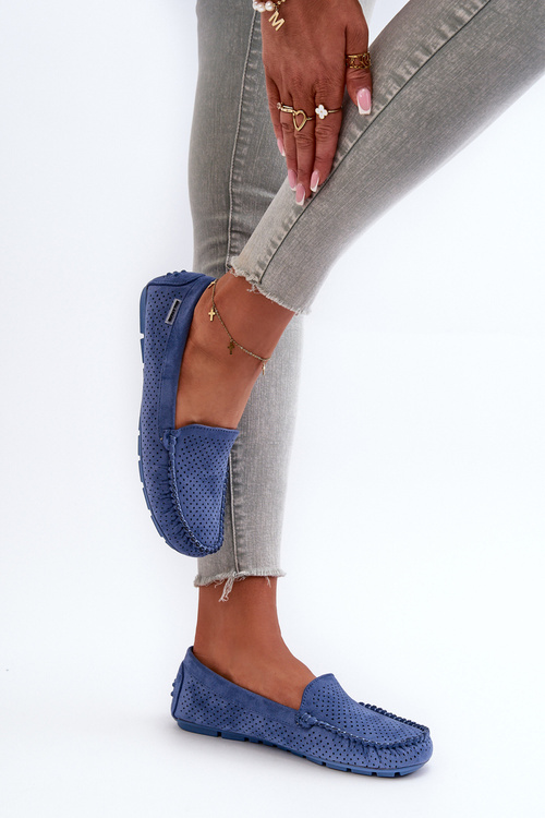 Жіночі блакитні перфоровані мокасини Rasirna