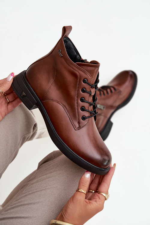 Ізольовані шкіряні жіночі ботильйони на низькому каблуці Vinceza 39953 коричневі