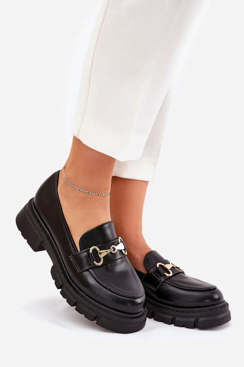 Жіночі Мокасини З Золотим Деталем Еко Шкіра Чорні Gemitha